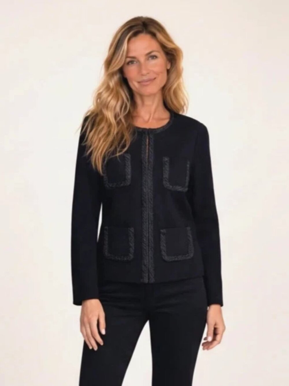 J. Mclaughlin Fanning Jacket Blazer Braided Trim Black S Small Business Office
